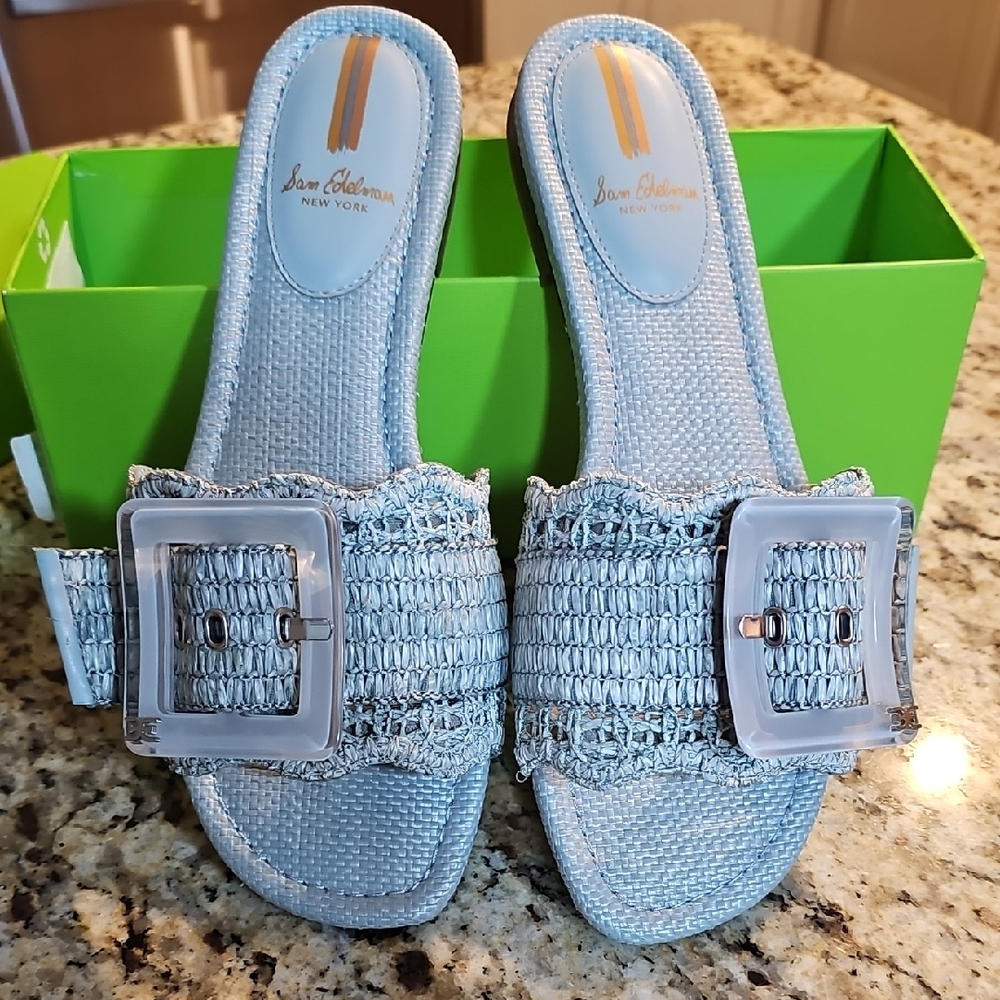 Sam Edelman Blue Woven Slide Sandals